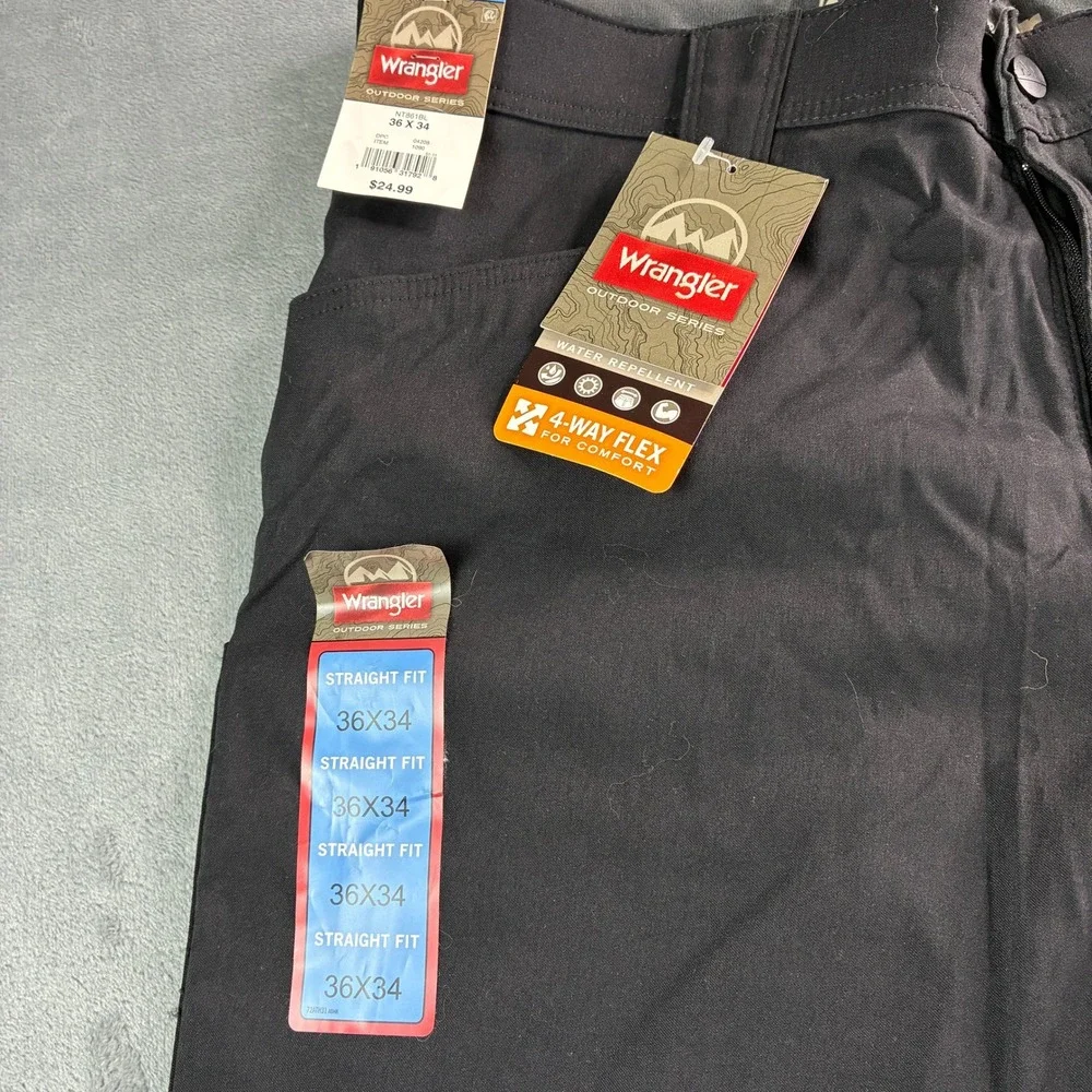 Wrangler Outdoor Series Mens Straight Fit Pants Black 36x34 Water Repellent Flex